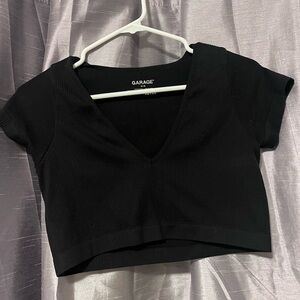 black garage v-neck crop top